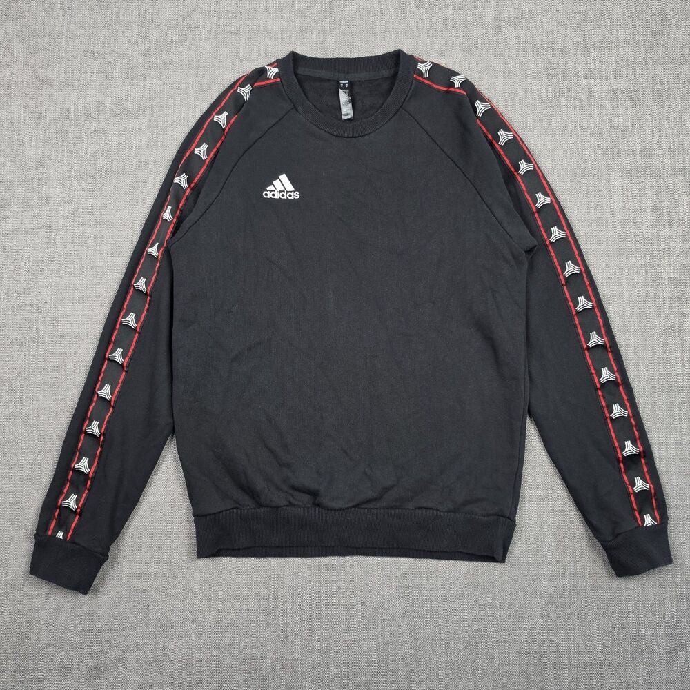 adidas Mens Medium Black Tango Logo Taped Sleeve Crewneck Sweatshirt Streetwear